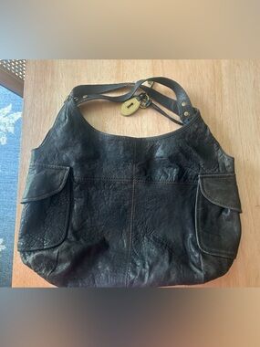 Fossil Brown Leather Hobo Bag Slouchy Shoulder Purse Boho Everyday